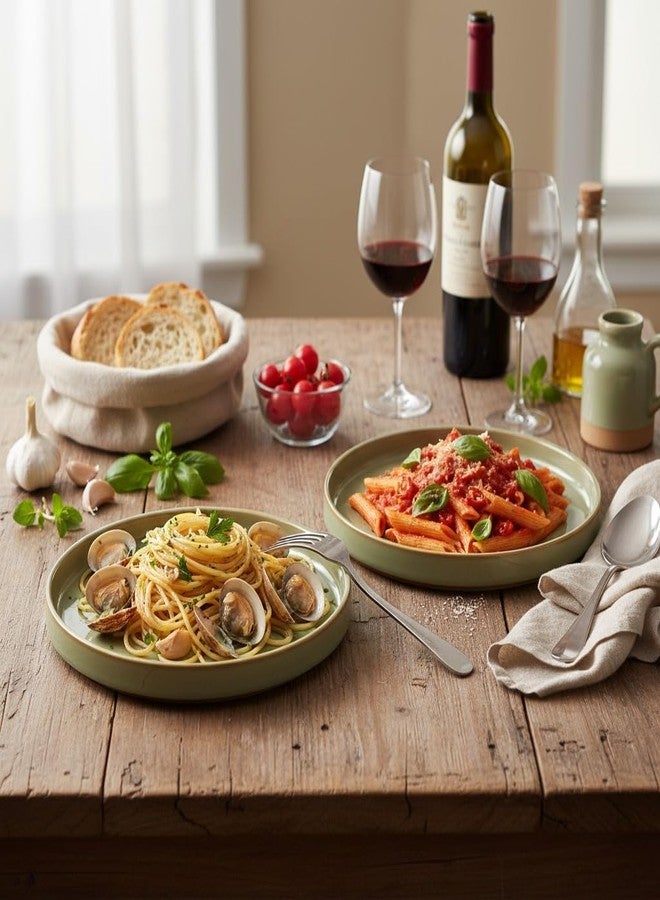 Beyond Homes Ceramic Dinner Plates, 21 cm, 2 Pieces | Matte Finish | Flat Pasta Bowls for Serving | Stackable Ceramic Plates for Dinner (Set of 2, Pistachio) - Image 1