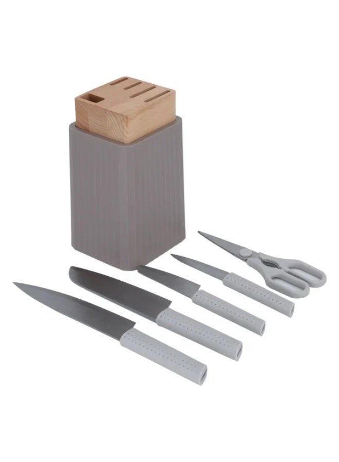 Alsaif Wooden Knife Stand, 6 Pieces - Beige - Image 3
