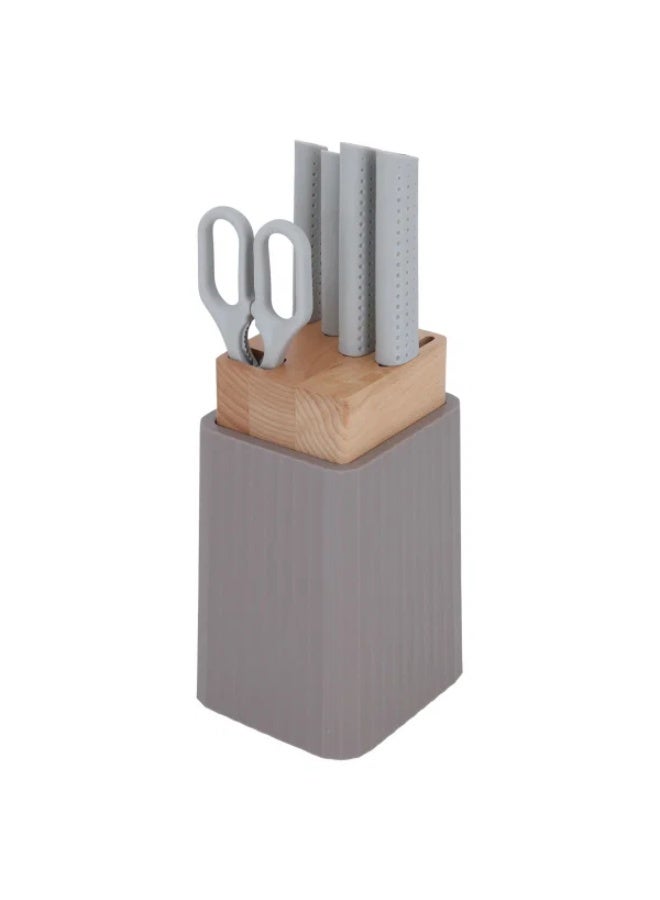 Alsaif Wooden Knife Stand, 6 Pieces - Beige - Image 2