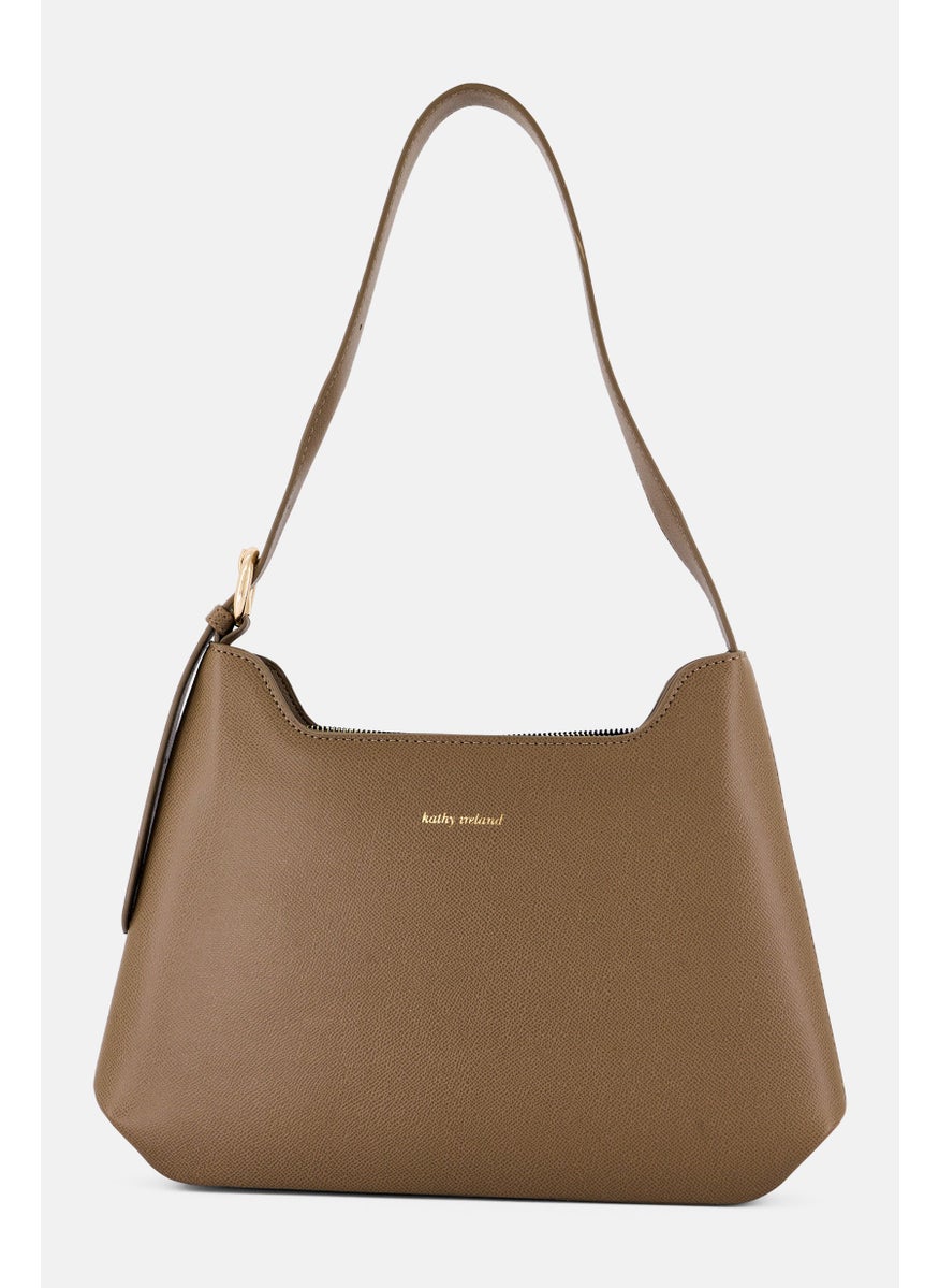 Kathy Ireland Women Brand Logo Elegant Shoulder Bag, Tan  - Image 1