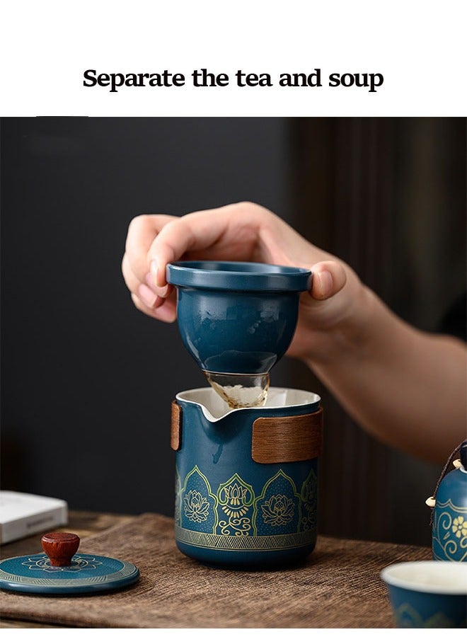 Furtey Tea Set Gift Box Set , Portable 5 Piece Chinese Kung Fu Ceramic Tea Set  with Ceramic Bowl , Company Gives Customers Opening Activities with Handheld Gift Set , 1 Pot 3 Cups + Handheld Tea Can ( White  - Image 5