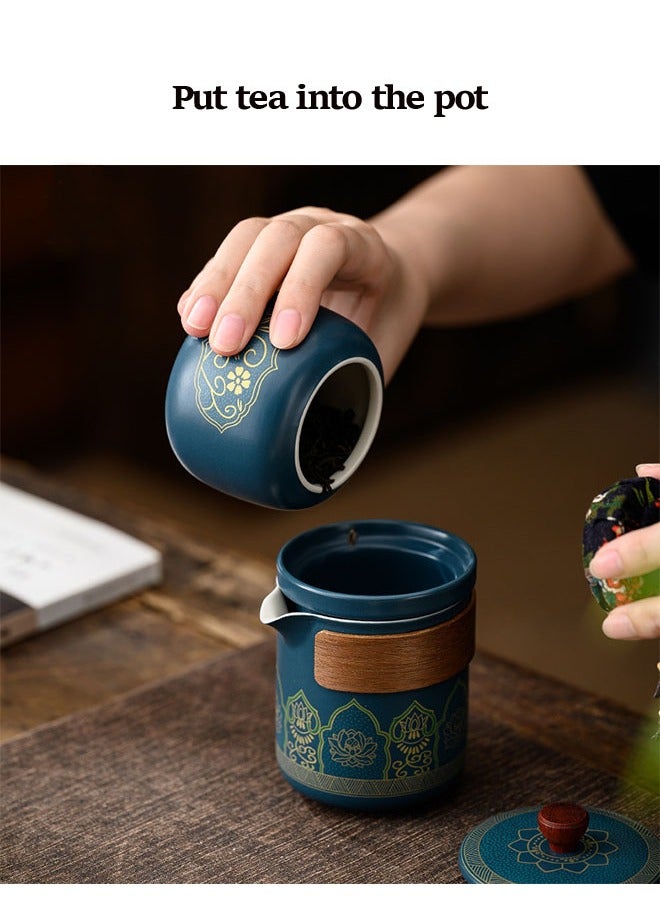 Furtey Tea Set Gift Box Set , Portable 5 Piece Chinese Kung Fu Ceramic Tea Set  with Ceramic Bowl , Company Gives Customers Opening Activities with Handheld Gift Set , 1 Pot 3 Cups + Handheld Tea Can ( White  - Image 4