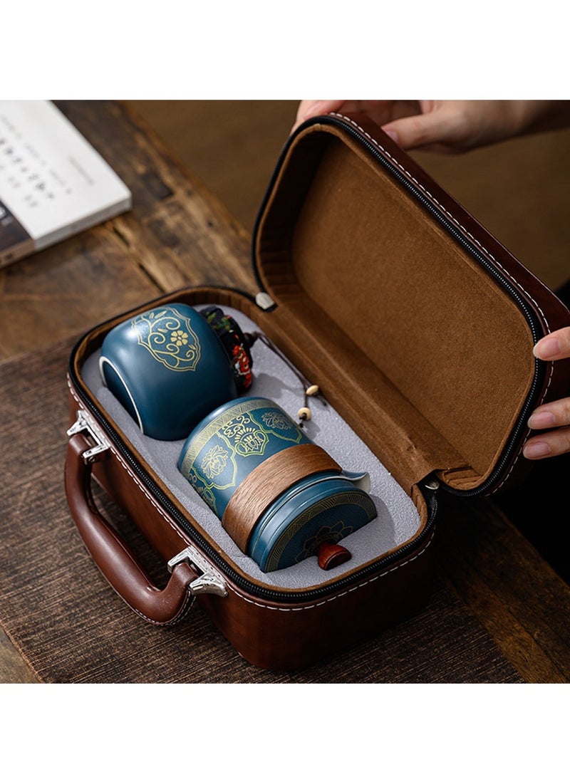 Furtey Tea Set Gift Box Set , Portable 5 Piece Chinese Kung Fu Ceramic Tea Set  with Ceramic Bowl , Company Gives Customers Opening Activities with Handheld Gift Set , 1 Pot 3 Cups + Handheld Tea Can ( White  - Image 2