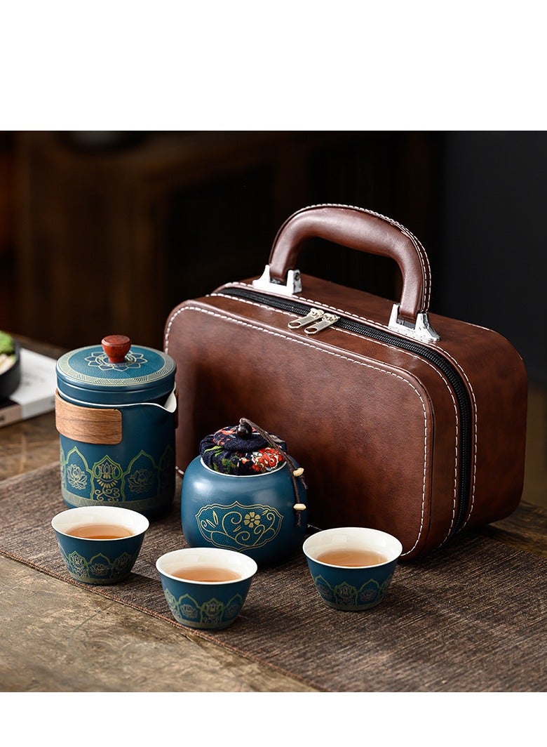 Furtey Tea Set Gift Box Set , Portable 5 Piece Chinese Kung Fu Ceramic Tea Set  with Ceramic Bowl , Company Gives Customers Opening Activities with Handheld Gift Set , 1 Pot 3 Cups + Handheld Tea Can ( White  - Image 3