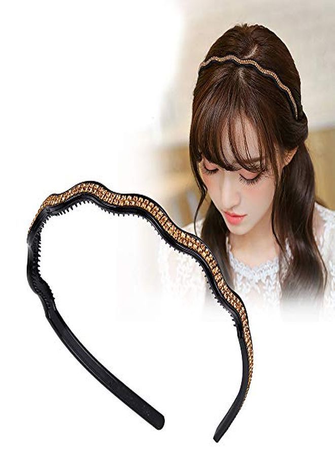 Numblartd Set Of 6 Wavy Shape Double Row Rhinestone Headband Hairband With Teeth - Fashion Head Band Hair Hoop Headwear Hair Accessory For Women (Color Random) - Image 2