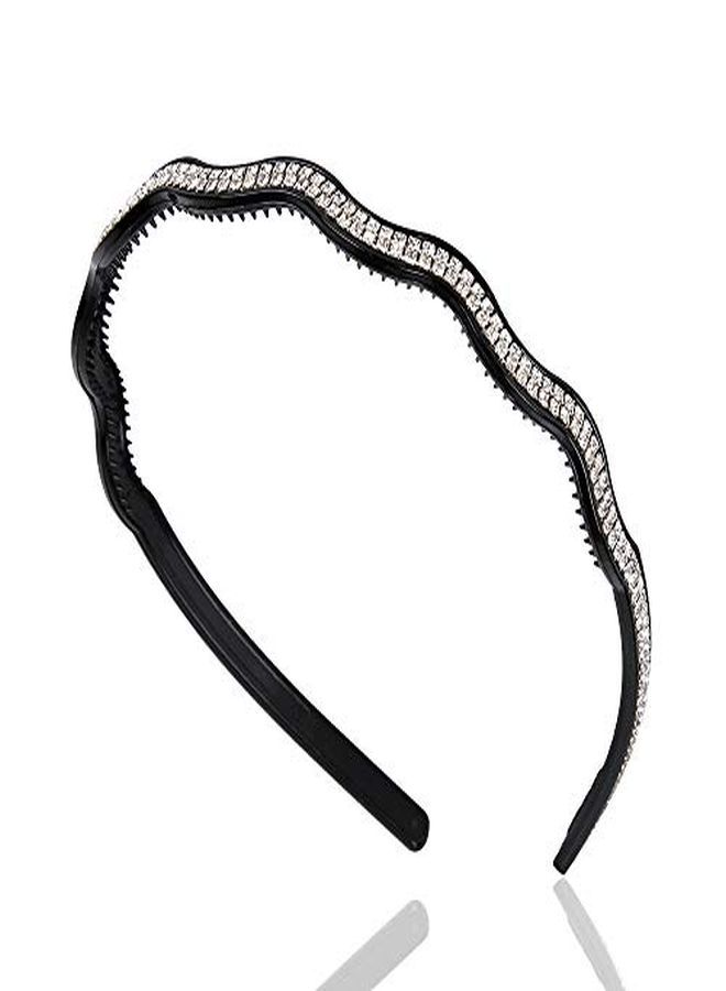 Numblartd Set Of 6 Wavy Shape Double Row Rhinestone Headband Hairband With Teeth - Fashion Head Band Hair Hoop Headwear Hair Accessory For Women (Color Random) - Image 4
