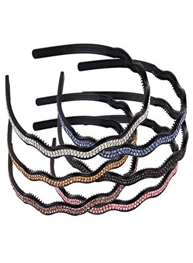 Numblartd Set Of 6 Wavy Shape Double Row Rhinestone Headband Hairband With Teeth - Fashion Head Band Hair Hoop Headwear Hair Accessory For Women (Color Random) - Image 1