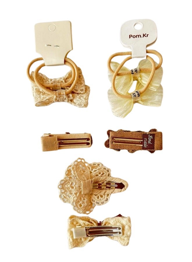 Loquat Elegant Lace Hair Clip Handmade Hair Tie White Brown 8-Piece - Image 2