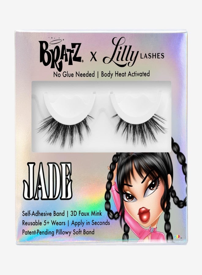 Lilly Lashes BRATZ Collab Jade Half Lash, Self-Adhesive Bold Volume Medium Length Spiky Half Lash, 14mm Foxy Cat Eye Faux Mink, Reusable Press On Lashes, No Glue, 25th Anniversary Limited Edition - Image 1
