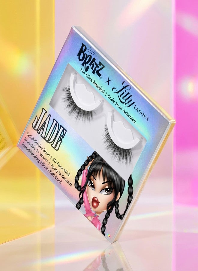 Lilly Lashes BRATZ Collab Jade Half Lash, Self-Adhesive Bold Volume Medium Length Spiky Half Lash, 14mm Foxy Cat Eye Faux Mink, Reusable Press On Lashes, No Glue, 25th Anniversary Limited Edition - Image 3
