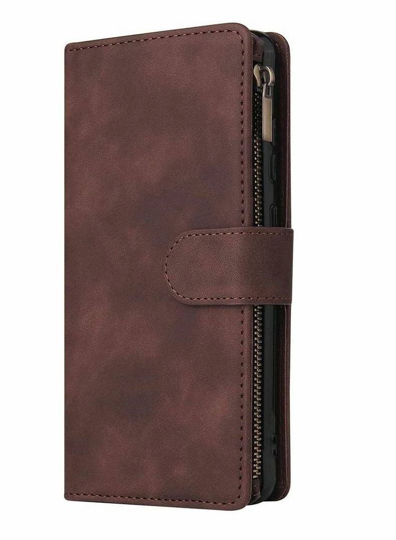 SYOSI Case for Samsung S21 FE 5G Wallet Case with Card Slot Premium Soft PU Leather Zipper Flip Folio Wallet with Wrist Strap Kickstand Protective for Samsung Galaxy S21 FE Case 6.4 inch Coffee - Image 5