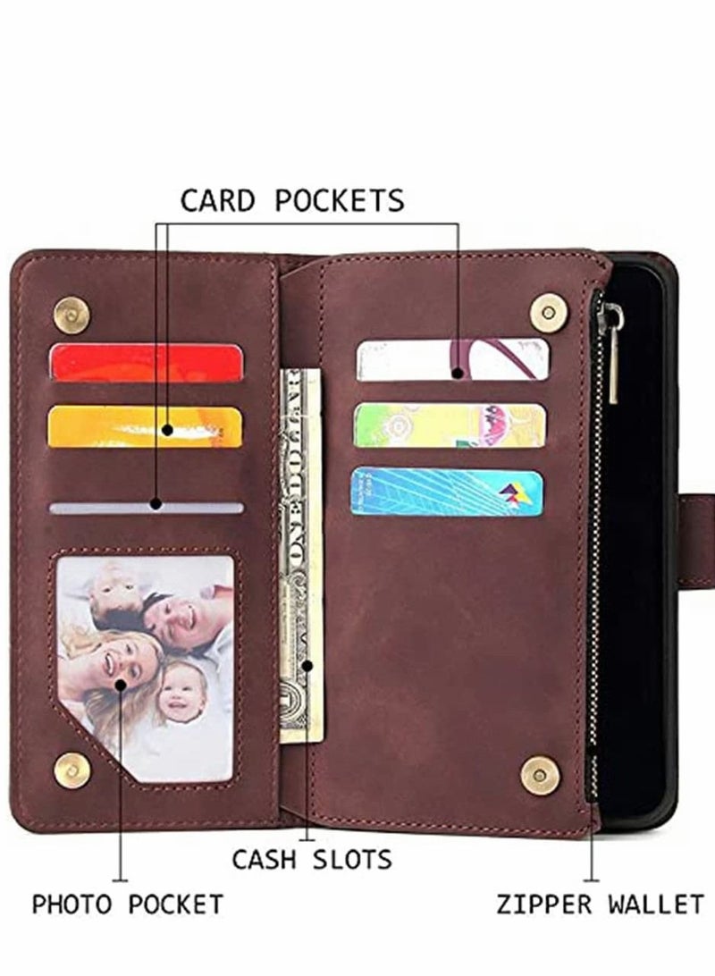SYOSI Case for Samsung S21 FE 5G Wallet Case with Card Slot Premium Soft PU Leather Zipper Flip Folio Wallet with Wrist Strap Kickstand Protective for Samsung Galaxy S21 FE Case 6.4 inch Coffee - Image 2