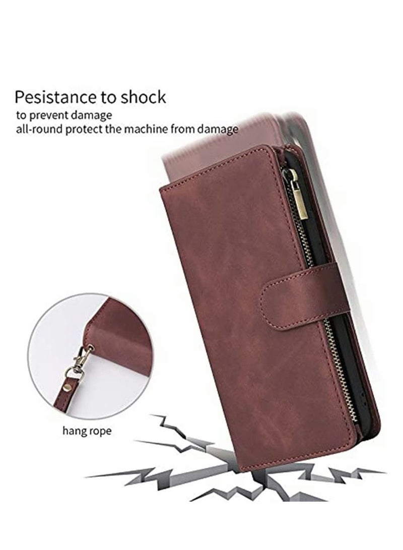SYOSI Case for Samsung S21 FE 5G Wallet Case with Card Slot Premium Soft PU Leather Zipper Flip Folio Wallet with Wrist Strap Kickstand Protective for Samsung Galaxy S21 FE Case 6.4 inch Coffee - Image 4