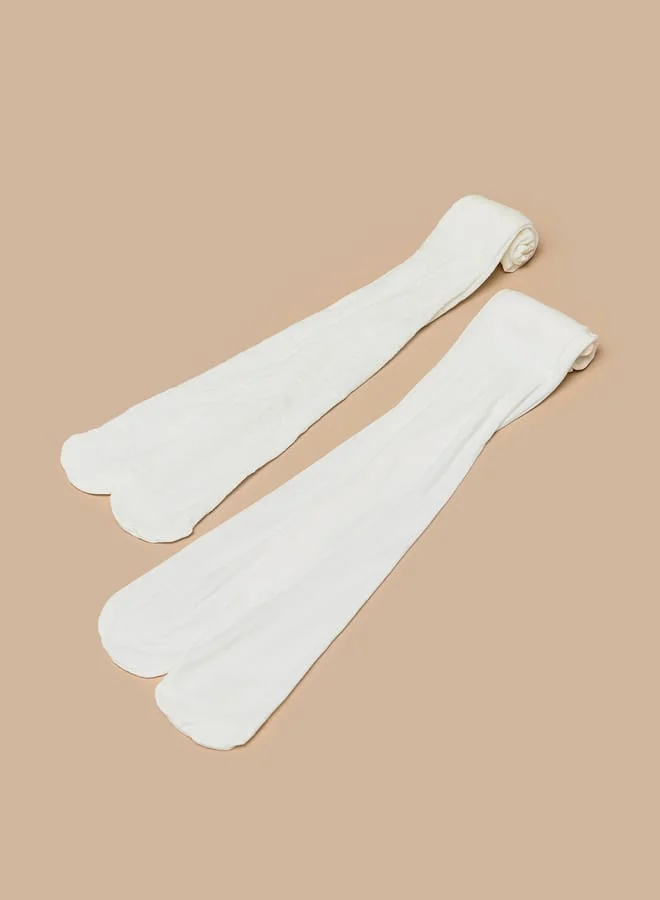 Little Missy Girls Solid Tights with Elasticated Hem - Set of 2