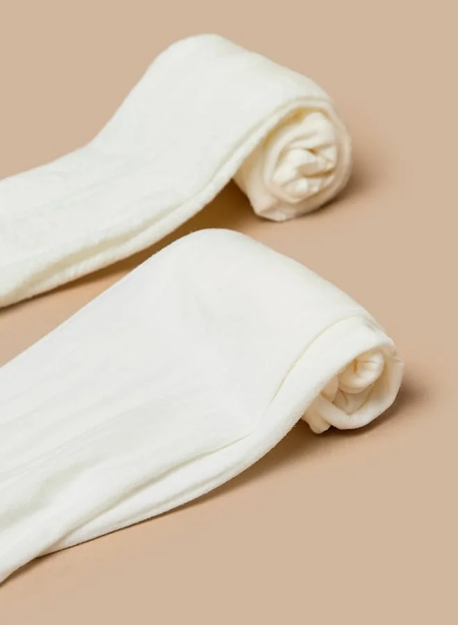 Little Missy Girls Solid Tights with Elasticated Hem - Set of 2