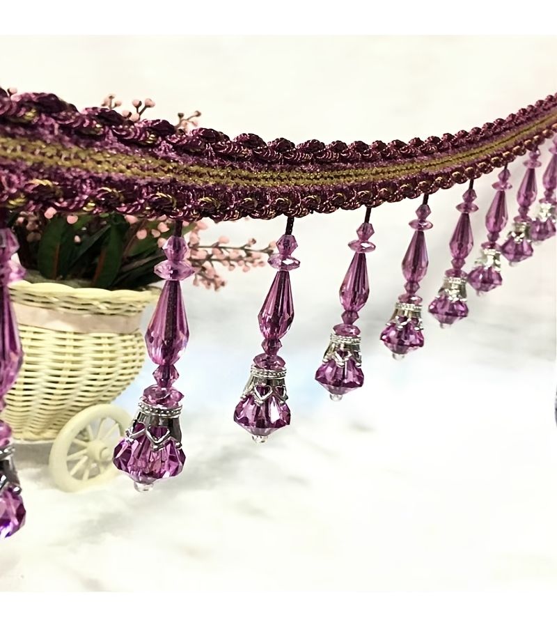 Pink Crystal Beaded Lace Curtain 86.61 Inch Long for Home Decor and Window Covering - Image 2