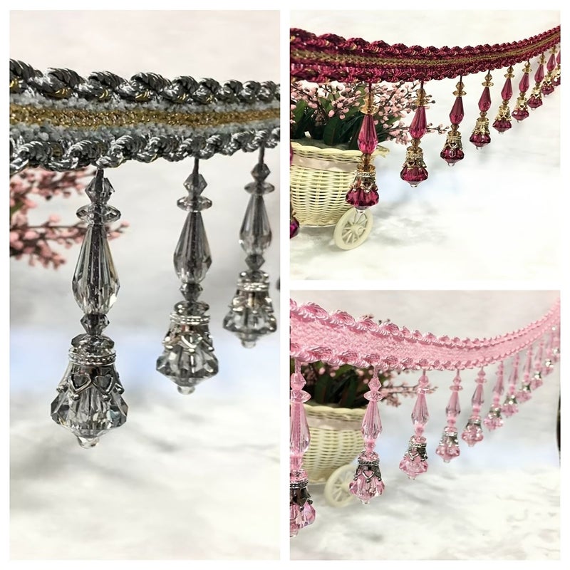 Pink Crystal Beaded Lace Curtain 86.61 Inch Long for Home Decor and Window Covering - Image 1