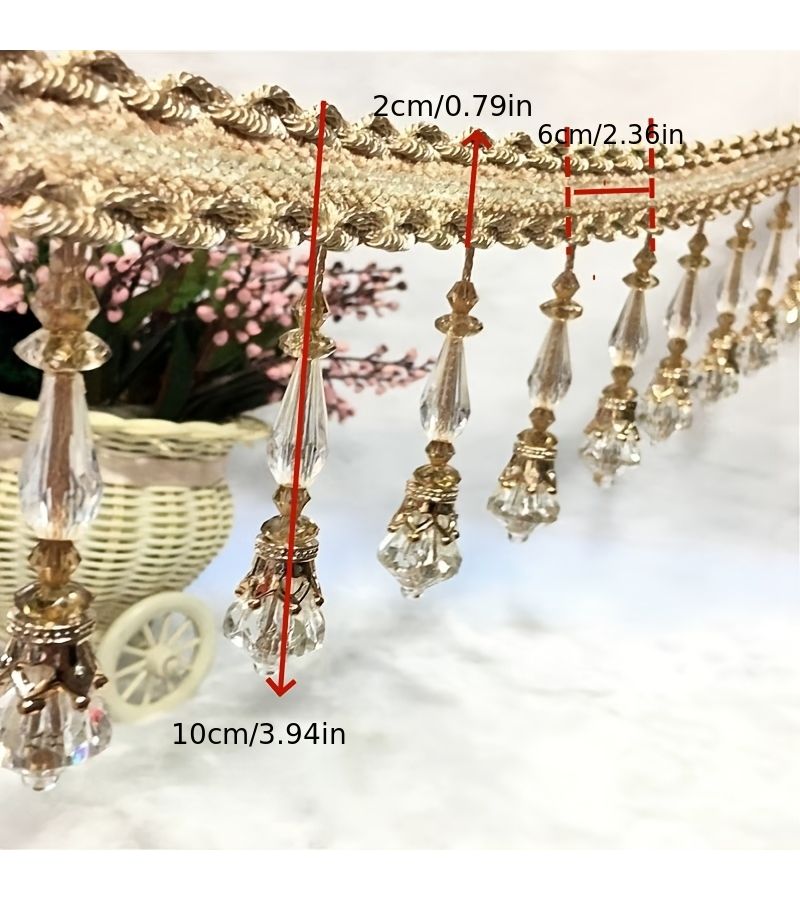 Pink Crystal Beaded Lace Curtain 86.61 Inch Long for Home Decor and Window Covering - Image 3