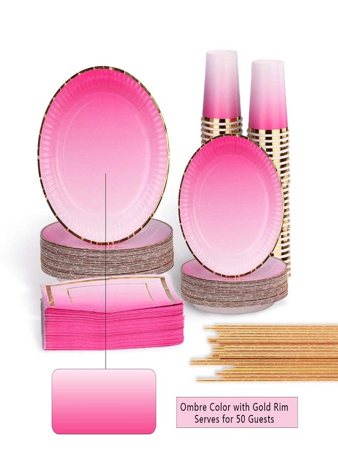 Ottin Ombre Rainbow Hot Pink Party Supplies Decorations 50-counts Disposable Paper Plates and Napkins Set for Birthday Wedding Bridal Baby Shower Engagement Halloween Thanksgiving Christmas New Year - Image 2