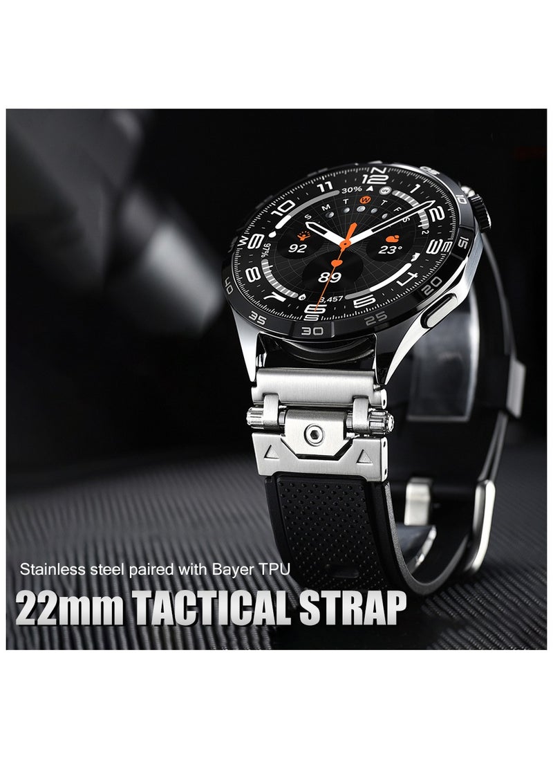 yalilai Rugged TPU Sport Band for HUAWEI Watch GT 5 4 3 Pro/Watch 4 3 Pro, 22mm Durable Metal Connector Replacement Strap for Men and Women, Black  - Image 2