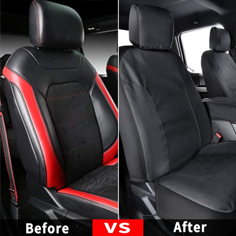 Coverado Front Seat Covers, Waterproof Canvas Seat Protector for Car Seat Cushions for Kids & Dogs, Compatible with 2015-2026 Ford F150 & 2017-2026 Ford F250 F350 F450(Black, 2PCS) - Image 3