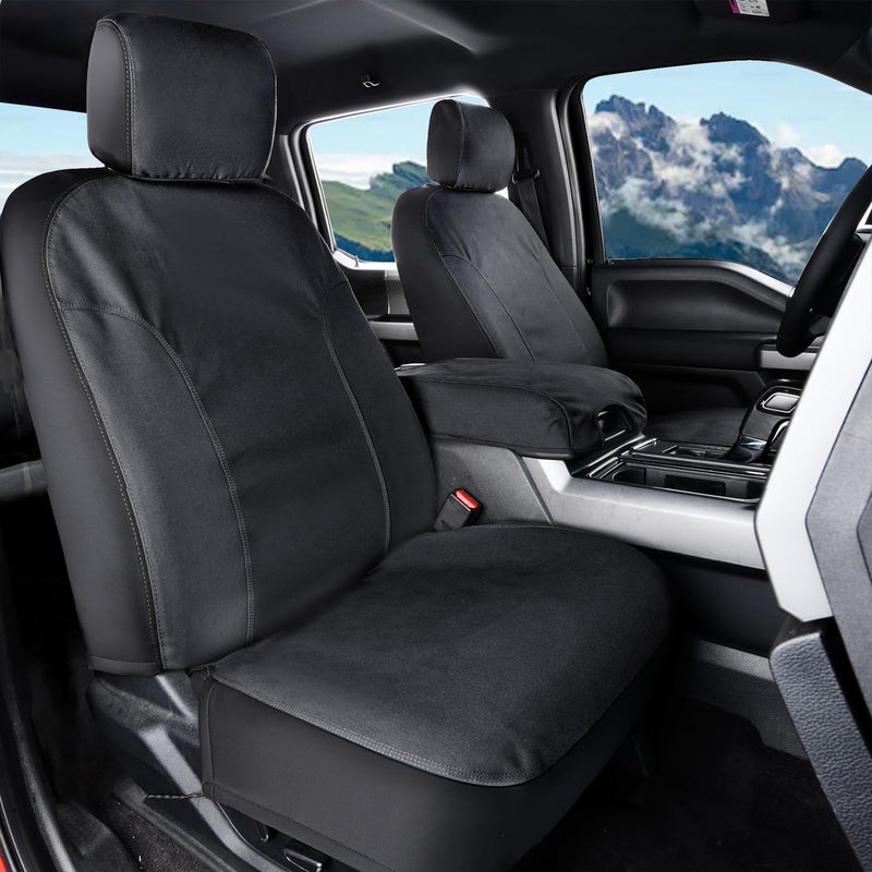 Coverado Front Seat Covers, Waterproof Canvas Seat Protector for Car Seat Cushions for Kids & Dogs, Compatible with 2015-2026 Ford F150 & 2017-2026 Ford F250 F350 F450(Black, 2PCS) - Image 1