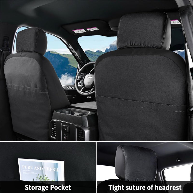 Coverado Front Seat Covers, Waterproof Canvas Seat Protector for Car Seat Cushions for Kids & Dogs, Compatible with 2015-2026 Ford F150 & 2017-2026 Ford F250 F350 F450(Black, 2PCS) - Image 2