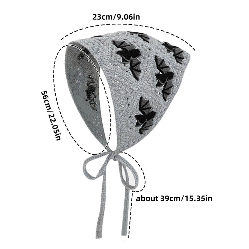 BQSAZHYJ Gothic Crochet Headbands Bat Pattern Bandana for Women, Cotton Knit Triangle Headband Greyscale Halloween Style Head Scarf Christmas Vintage Crochet Hair Styling Decor - Image 3