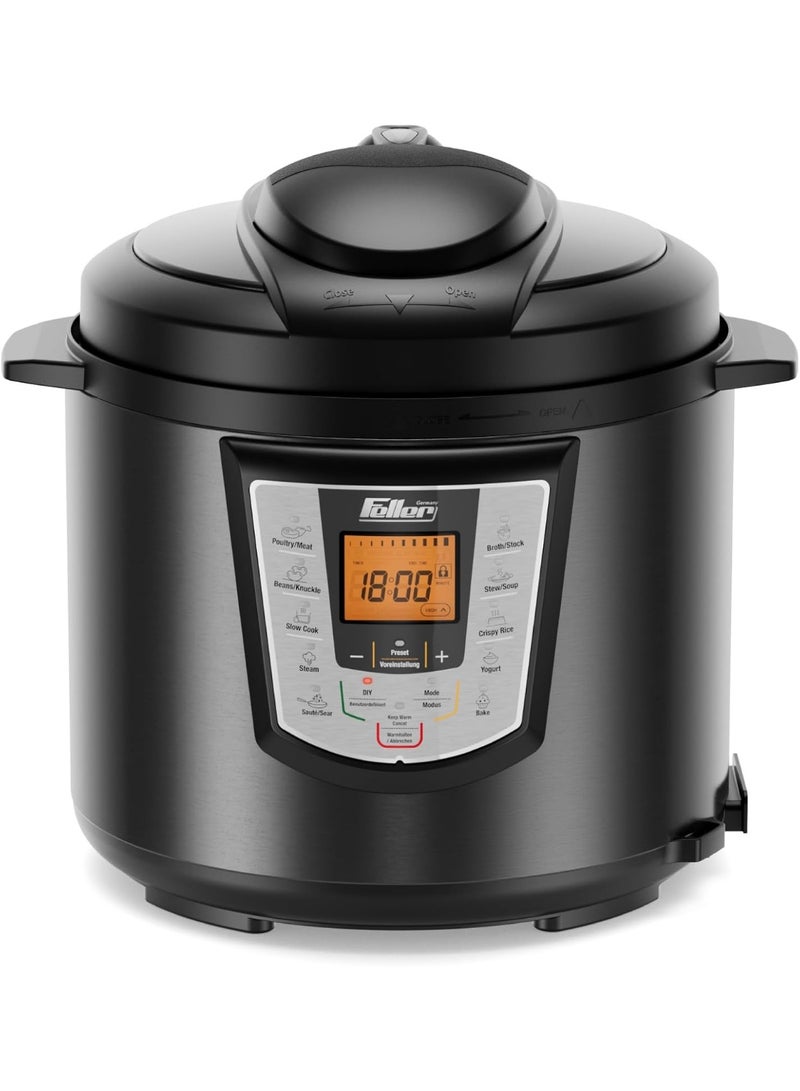 Feller 1000W 6L Electric Pressure Cooker, 12-in-1 Multicooker, Dupont 2X Non-Stick Detachable Pot, 9 Safety Levels, Delay Timer, Steamer  - Image 1