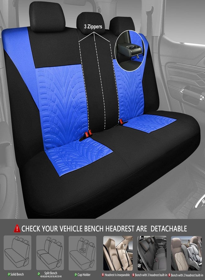 CAR PASS أغطية مقاعد السيارة من كار باس، طقم كامل، مقاعد أمامية وخلفية منفصلة، أغطية داخلية للسيارة بنقش إطارات ثلاثية الأبعاد، متوافقة مع الوسائد الهوائية، سهلة التركيب، تناسب جميع أنواع السيارات وسيارات الدفع الرباعي (أسود وأزرق) - Image 4