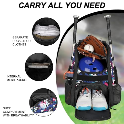 Goloni Youth Baseball BagBaseball Backpack with Shoes CompartmentSoftball Bag with Fence Hook for TBall Bat Equipment for Batting Mitten Helmet - Image 3