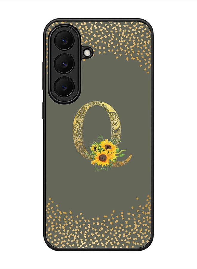 Stylizedd Rugged Case for Samsung Galaxy S26 FE- Slim Fit Hybrid Rubber Cover Sunflower Monogram - Q (Olive Green)