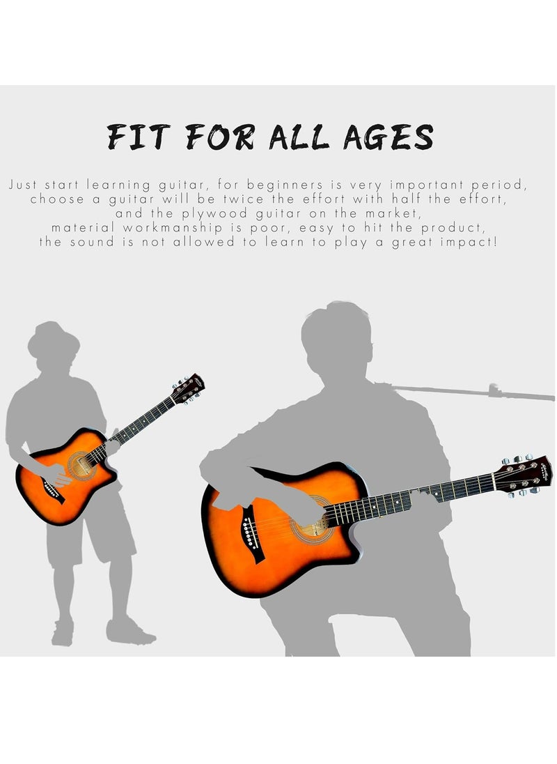 Mike Music 38 inch Acoustic Guitar in Full Size Beginner Set, All Wood Cutaway Guitar for Beginner, Comes with Free Bag/Tuner/Strap/Tuner Clip/Extra String Set/Winder/6 Paddles（Sunburst）  - Image 5
