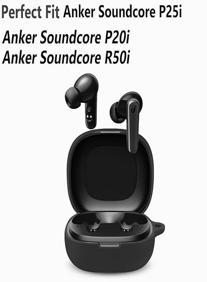 Silicone Cover Case Compatible with Anker Soundcore R50i, Anker Soundcore P20i/P25i Portable Protective Case Cover With Keychain (Black)