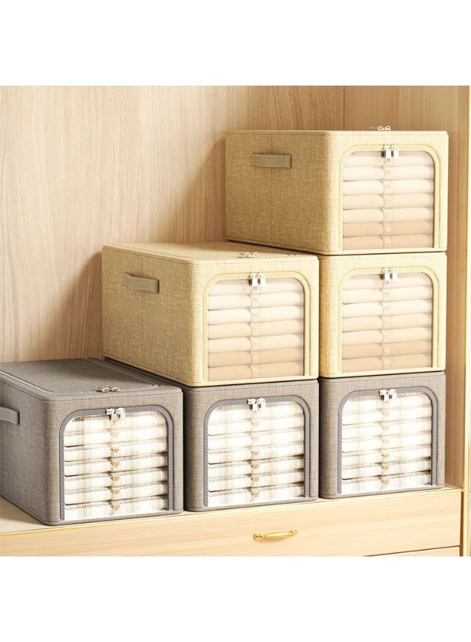 MIXDE Foldable Clothes Box,2-Piece Oxford Fabric Closet Organizer Bag Set With Carry Handles And Clear Window,56L Large Capacity Steel Frame Storage Bins For Bedding Blankets Toys Gift - Image 4