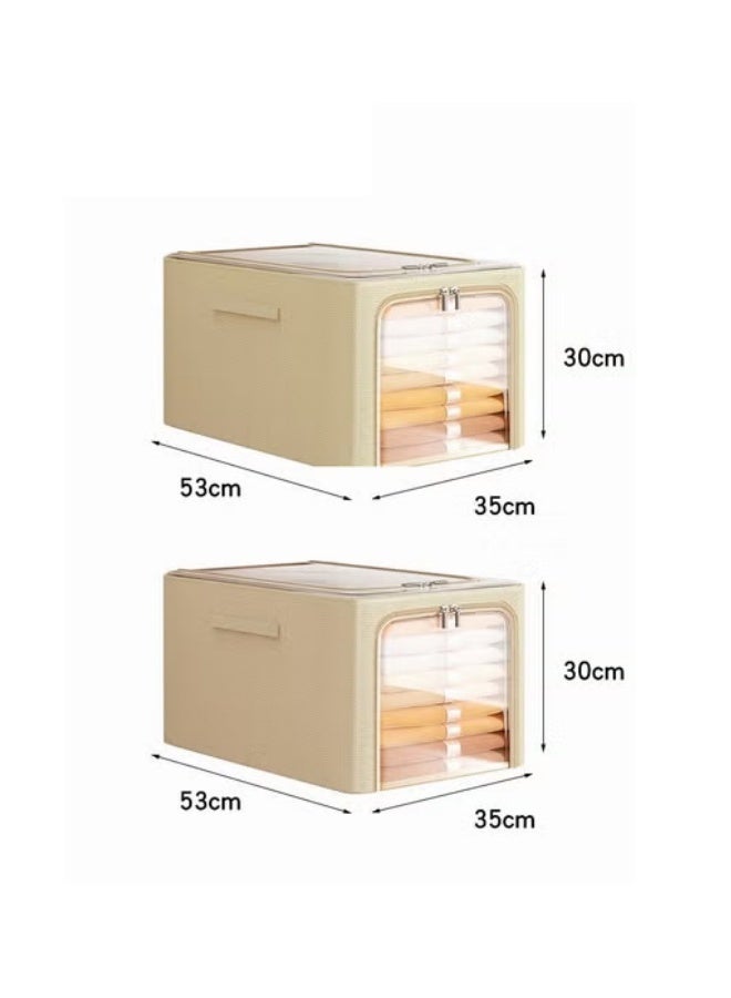 MIXDE Foldable Clothes Box,2-Piece Oxford Fabric Closet Organizer Bag Set With Carry Handles And Clear Window,56L Large Capacity Steel Frame Storage Bins For Bedding Blankets Toys Gift - Image 1