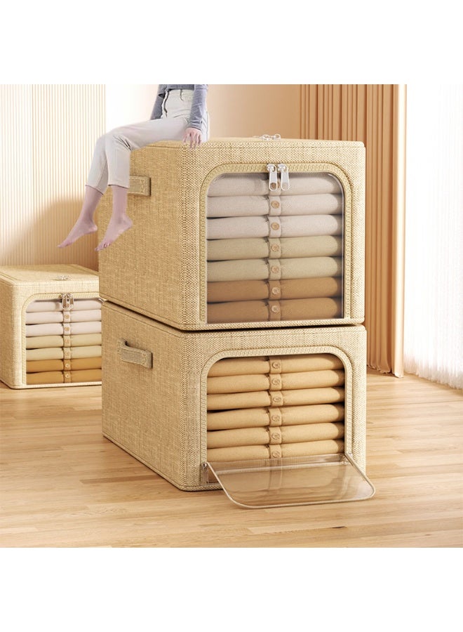 MIXDE Foldable Clothes Box,2-Piece Oxford Fabric Closet Organizer Bag Set With Carry Handles And Clear Window,56L Large Capacity Steel Frame Storage Bins For Bedding Blankets Toys Gift - Image 3