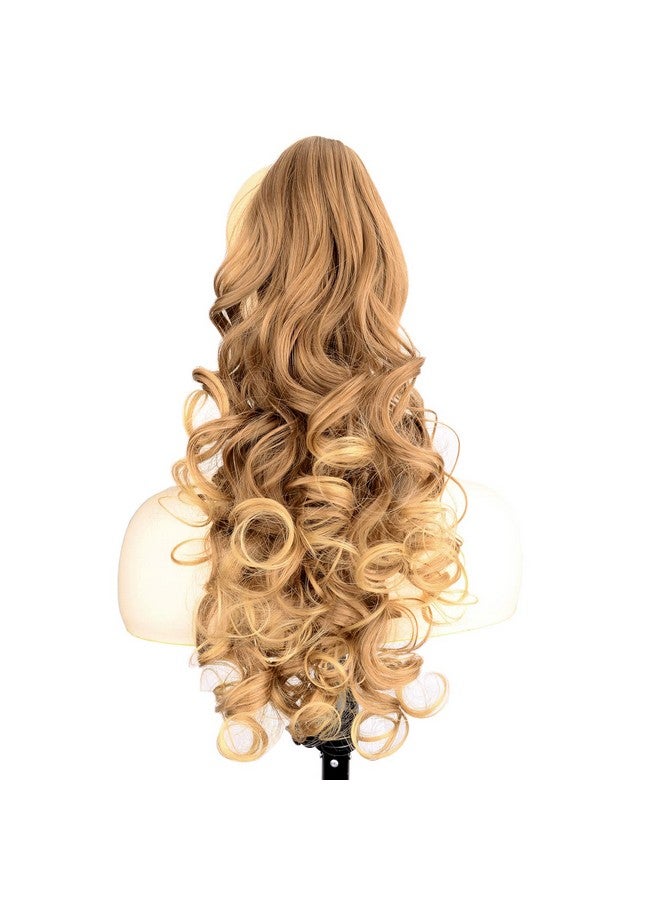 DIGUAN Claw Clip In Wavy Loose Curly Synthetic Wrap Around Ponytail Extensions 24 Inches Pony Tail Clip In Extensions For Women Girl 7.4Oz/210G (Golden Sandy Blonde) - Image 1