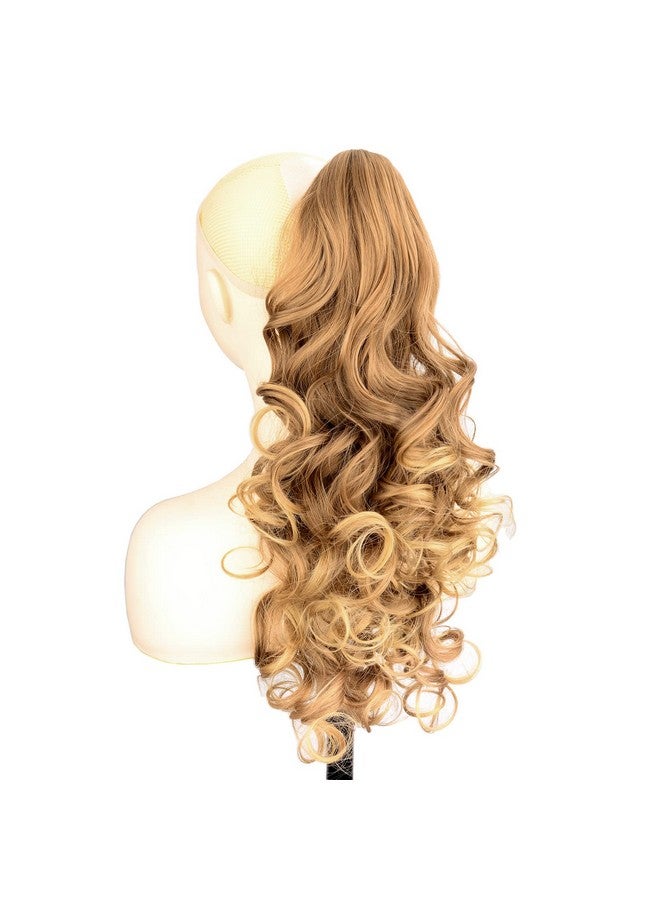 DIGUAN Claw Clip In Wavy Loose Curly Synthetic Wrap Around Ponytail Extensions 24 Inches Pony Tail Clip In Extensions For Women Girl 7.4Oz/210G (Golden Sandy Blonde) - Image 4