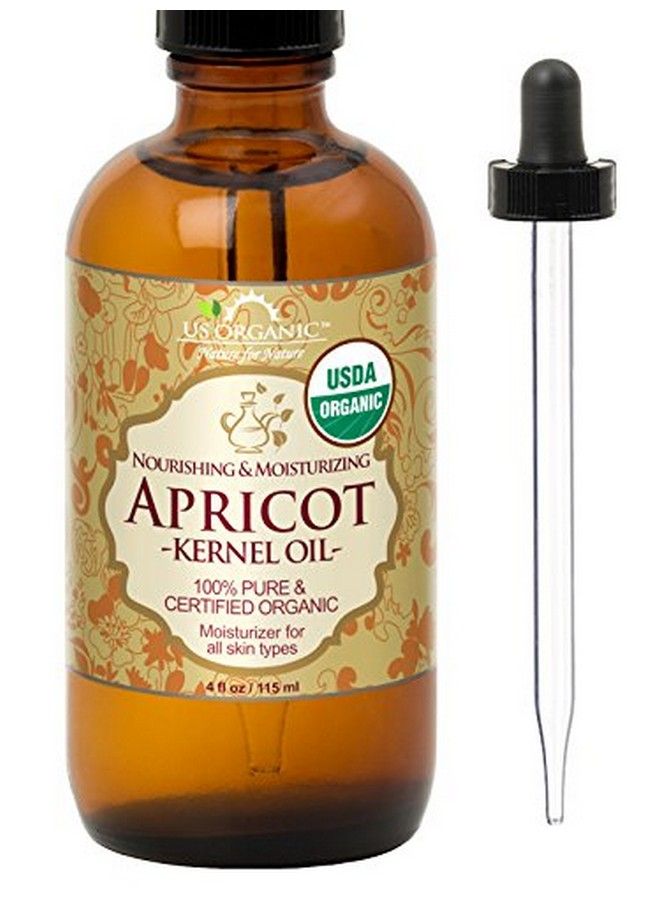 US Organic Apricot Kernel Oil Usda Certified Organic100% Pure & Natural Cold Pressed Virgin Unrefined In Amber Glass Bottle W/ Glass Eyedropper For Easy Application (4 Oz (Large)) - Image 1