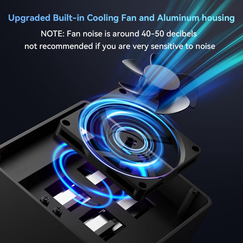 CENMATE Aluminum 4 Bay Hard Drive Enclosure with Cooling Fan for 2.5â€œ/3.5" SATA HDD/SSD with USB A/C 3.0, Support Hot Swappable, Tool-Free HDD Enclosure, DAS(NO RAID/NAS) - Image 4