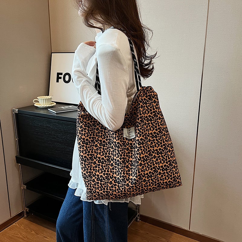 Korean Style Fashionable Large Capacity Leopard Print Canvas Bag Women'S 2024 Summer Ins Simple Tote Bag Shoulder Bag Women'S Bag - Image 5