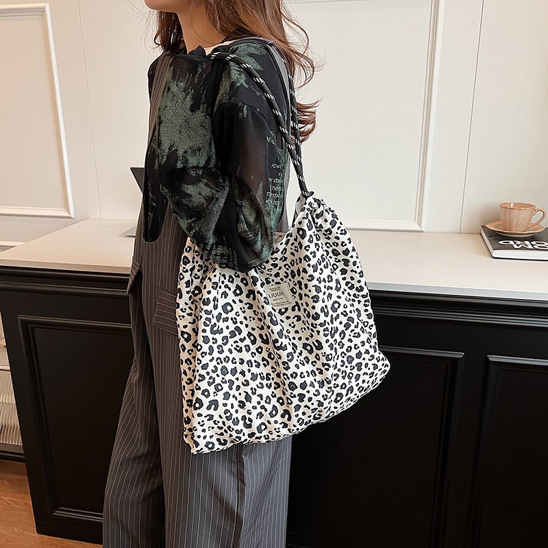 Korean Style Fashionable Large Capacity Leopard Print Canvas Bag Women'S 2024 Summer Ins Simple Tote Bag Shoulder Bag Women'S Bag - Image 4