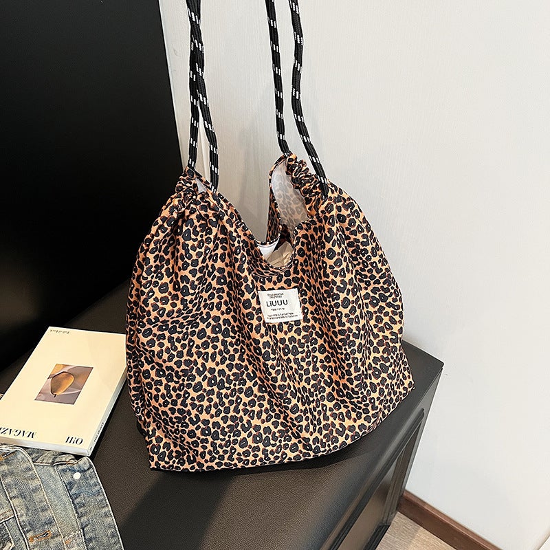 Korean Style Fashionable Large Capacity Leopard Print Canvas Bag Women'S 2024 Summer Ins Simple Tote Bag Shoulder Bag Women'S Bag - Image 2