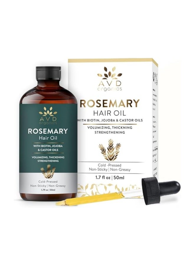 AVD Organics Rosemary Hair Oil with Biotin for Hair Strengthening Nourishing and Volumizing Formula with Jojoba and Castor Oil | Non GMO Verified 50ML - Image 1