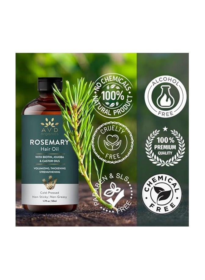 AVD Organics Rosemary Hair Oil with Biotin for Hair Strengthening Nourishing and Volumizing Formula with Jojoba and Castor Oil | Non GMO Verified 50ML - Image 4