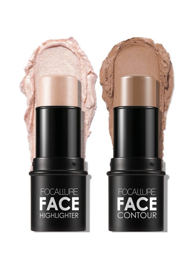 FOCALLURE FOCALLURE 2 Pcs Mineral Cream Contour Stick,Moisturize Highlighter and Bronzer Pen,Non Stick Face Brightens & Shades Pencil,Long Lasting & Smooth Gliding Face Illuminator Makeup,Light-medium  - Image 1