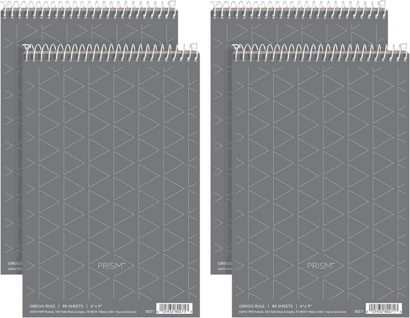 TOPS Prism Steno Books, 6" x 9", Gregg Rule, Gray Paper, 80 Sheets, Perforated, 4 Pack - Image 1