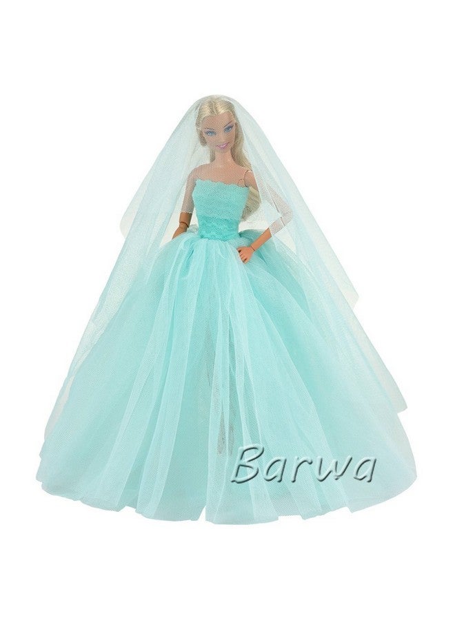 باروا فستان زفاف أزرق فاتح مع حجاب لحفلات السهرة للأميرة فستان أزرق فاتح لدمية فتاة مقاس 11.5 بوصة - Image 4