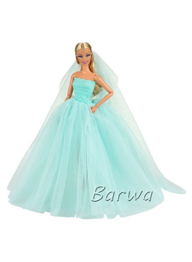 باروا فستان زفاف أزرق فاتح مع حجاب لحفلات السهرة للأميرة فستان أزرق فاتح لدمية فتاة مقاس 11.5 بوصة - Image 1